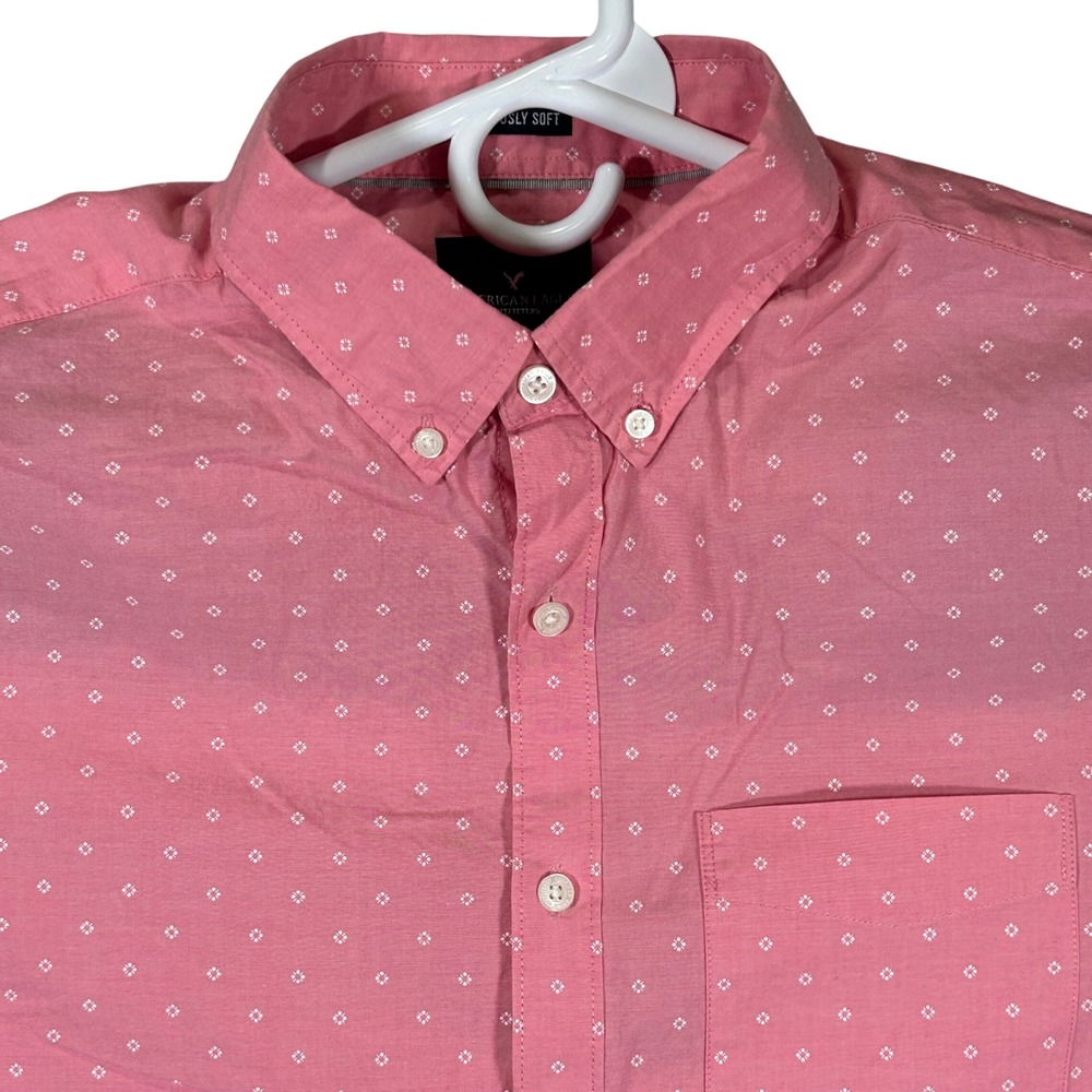 American Eagle Mens‎ Pink Geometric Micro Print Button Down Shirt Large